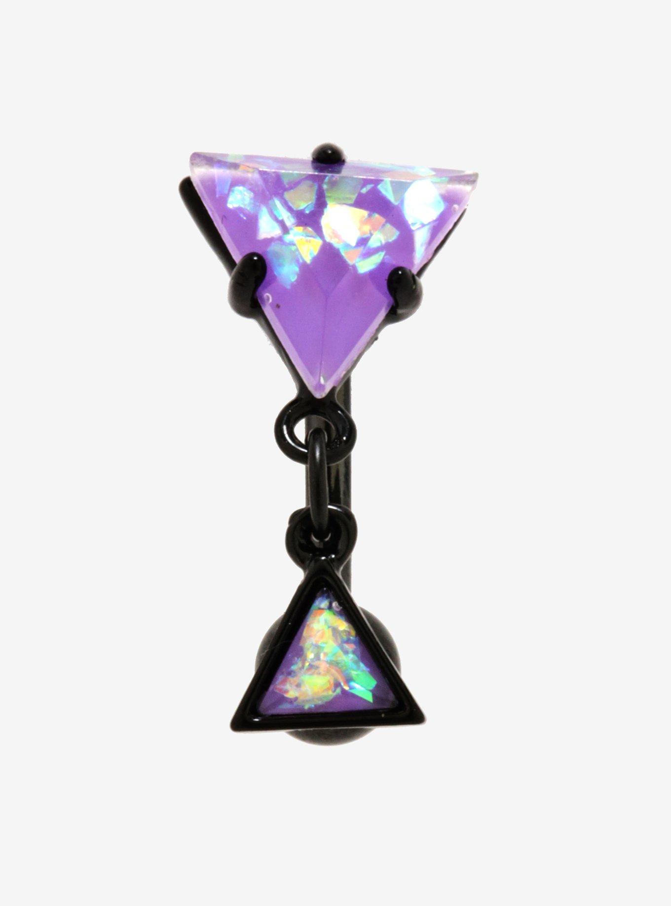 14G Steel Purple Opal Triangle Curved Navel Barbell, , hi-res