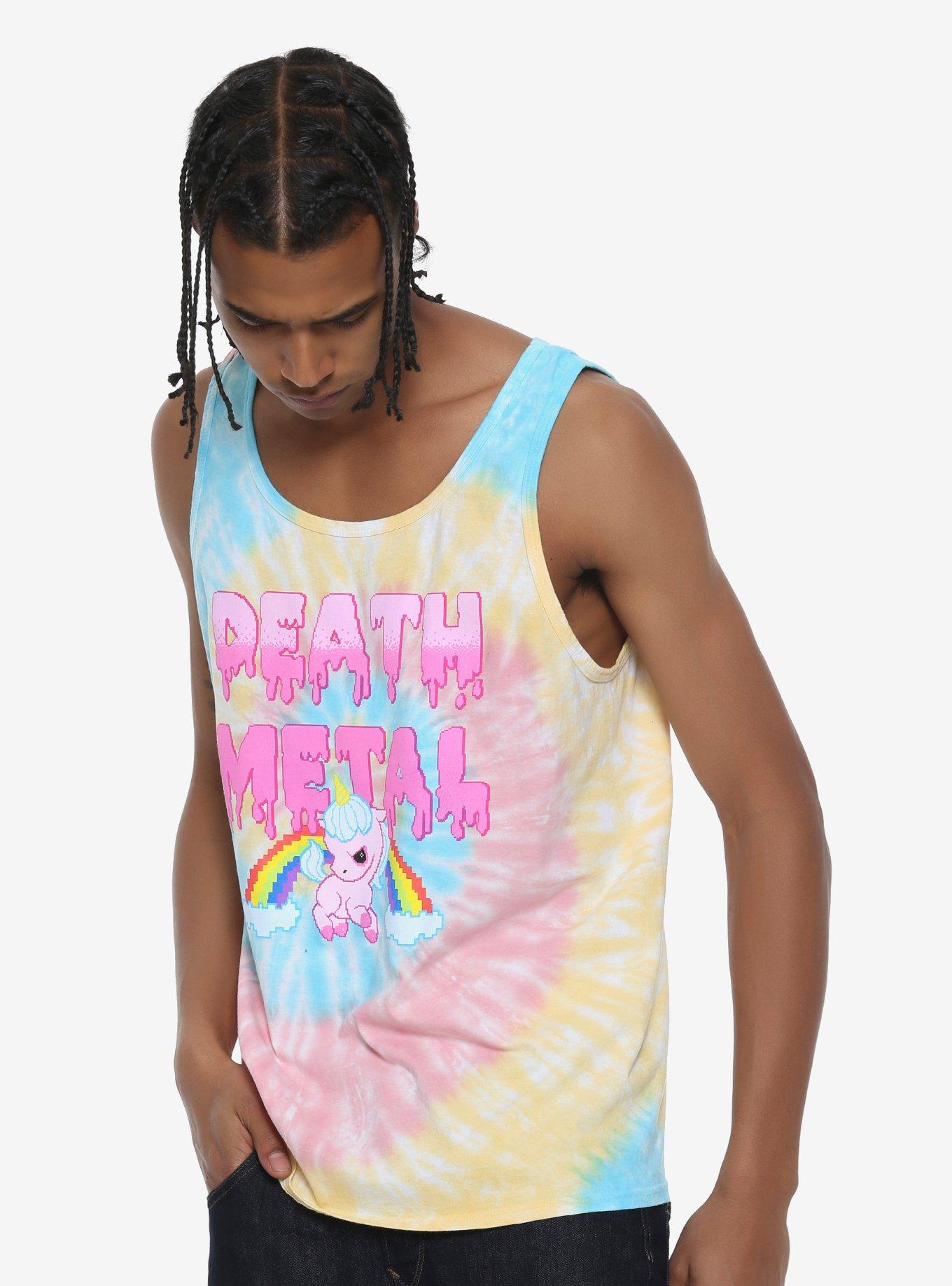Tie Dye Death Metal Unicorn Tank Top, WHITE, hi-res