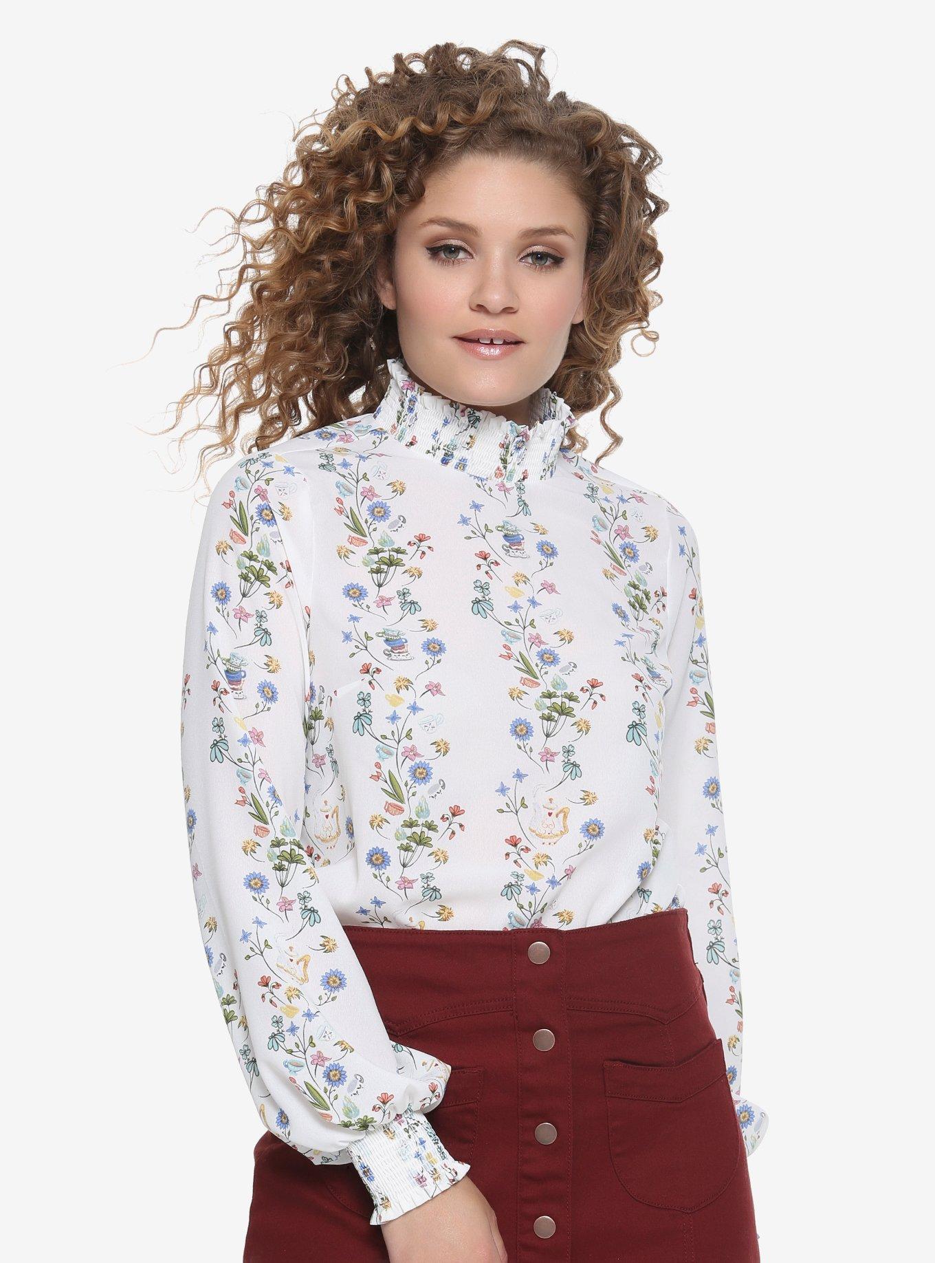 Disney Alice In Wonderland Smocked Neck Floral Top, MULTI, hi-res