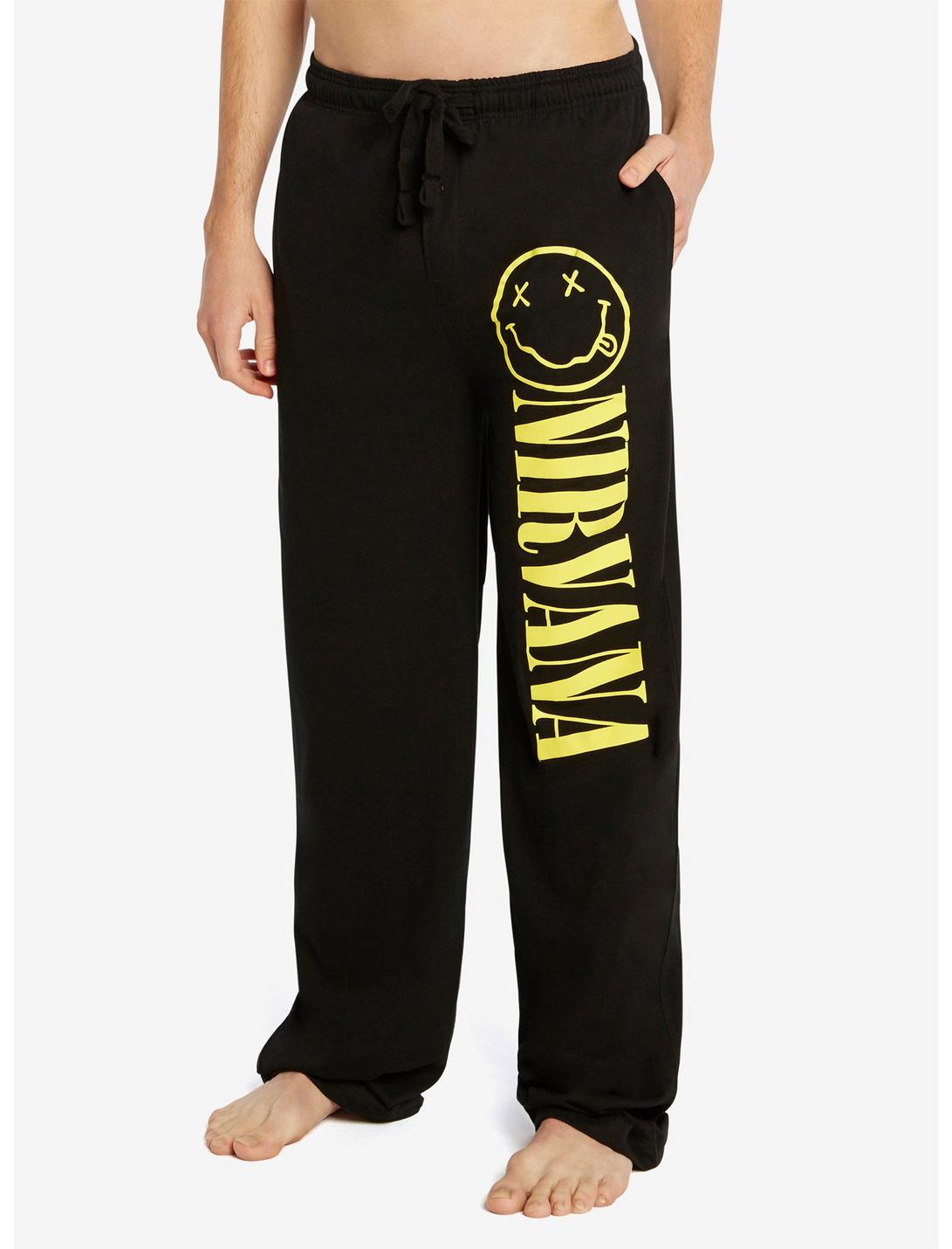Nirvana Smiley Logo Guys Pajama Pants, BLACK, hi-res
