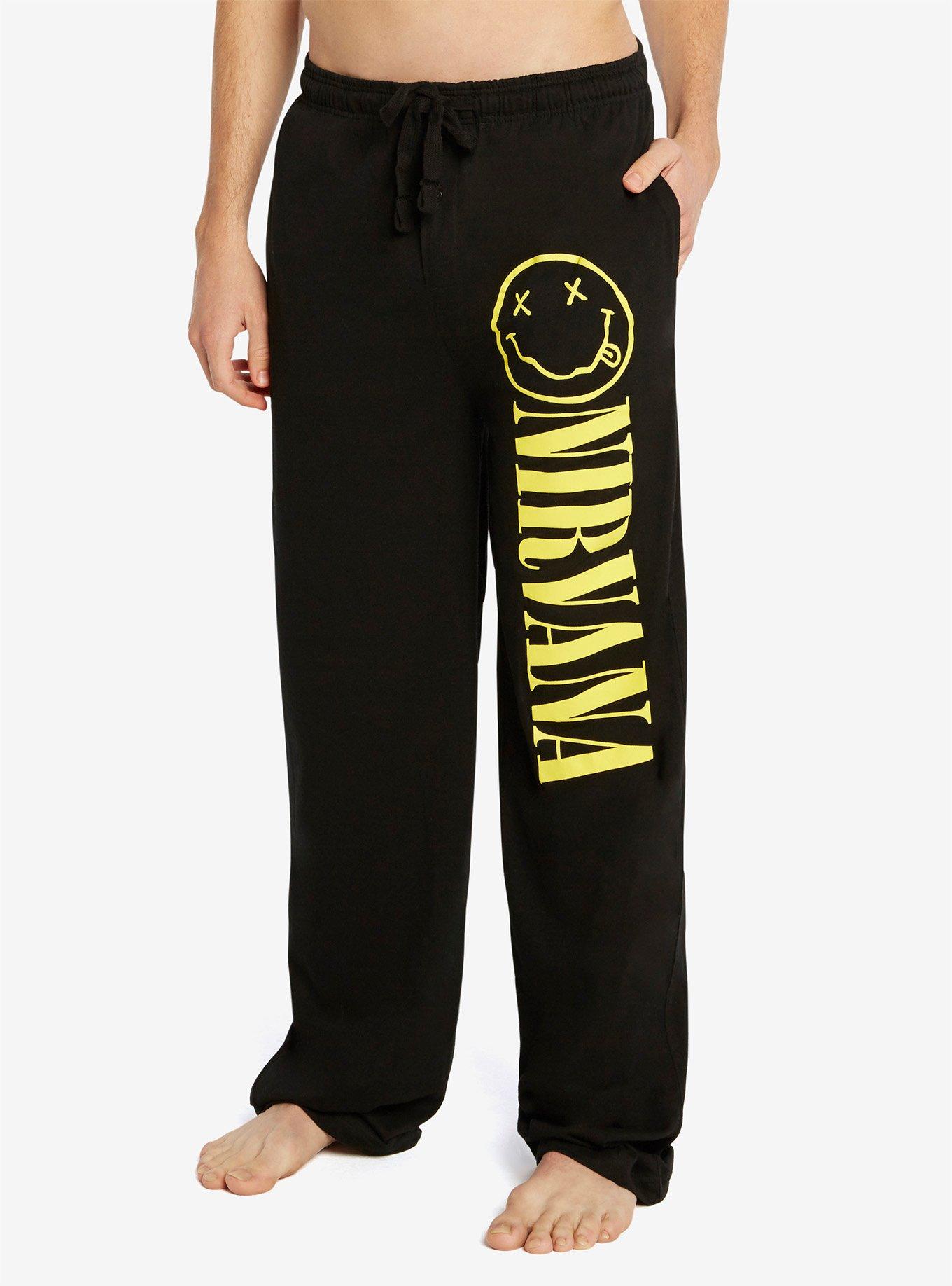 Nirvana Smiley Logo Guys Pajama Pants, BLACK, hi-res