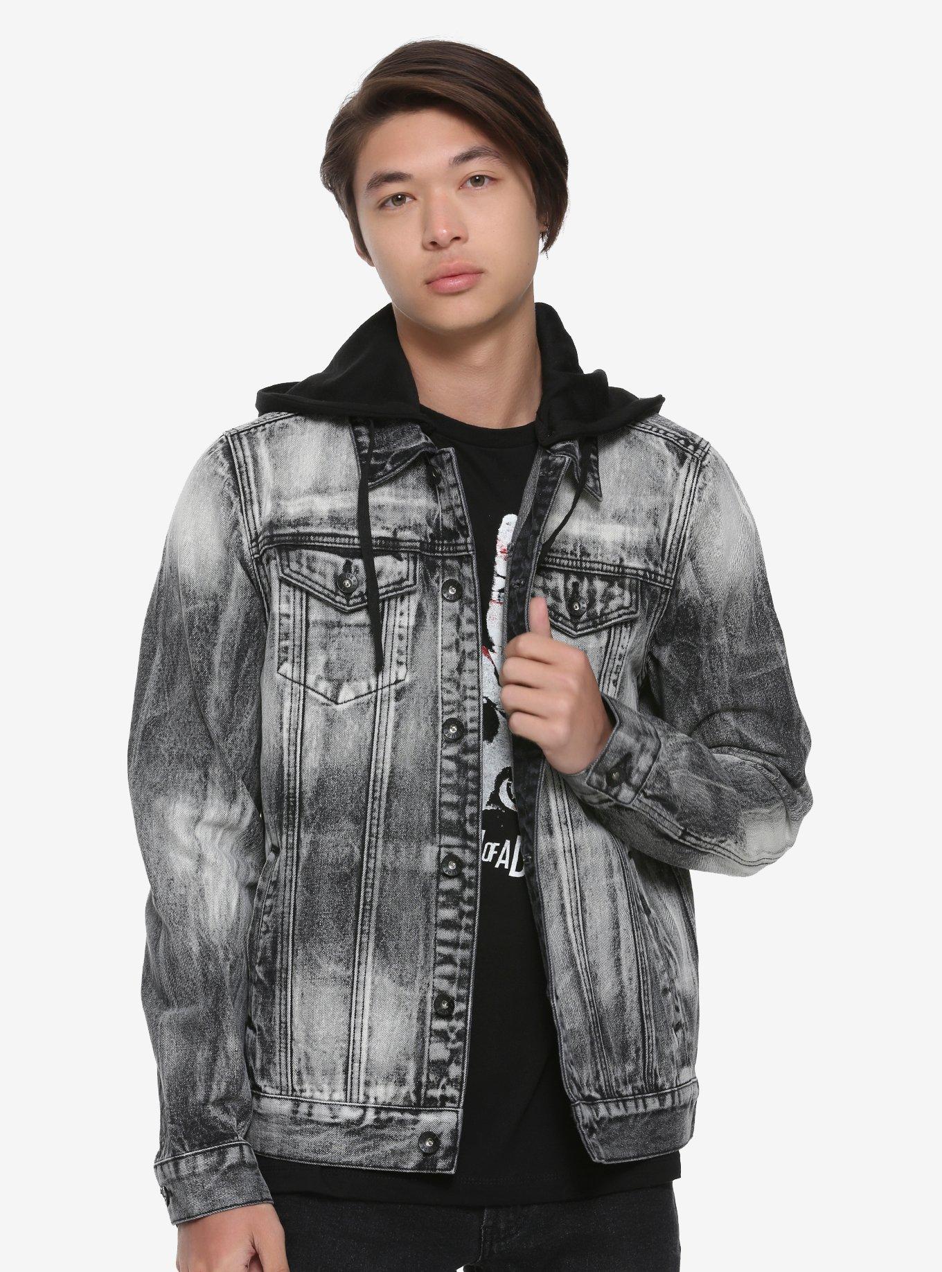 XXX Rude Grey Bleached Hooded Denim Jacket, BLACK, hi-res