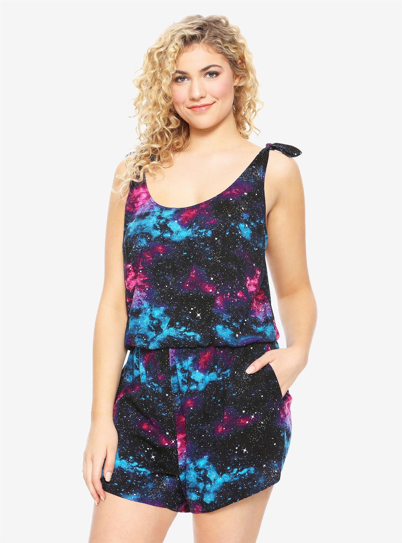 Galaxy Print Romper Plus Size, MULTI, hi-res