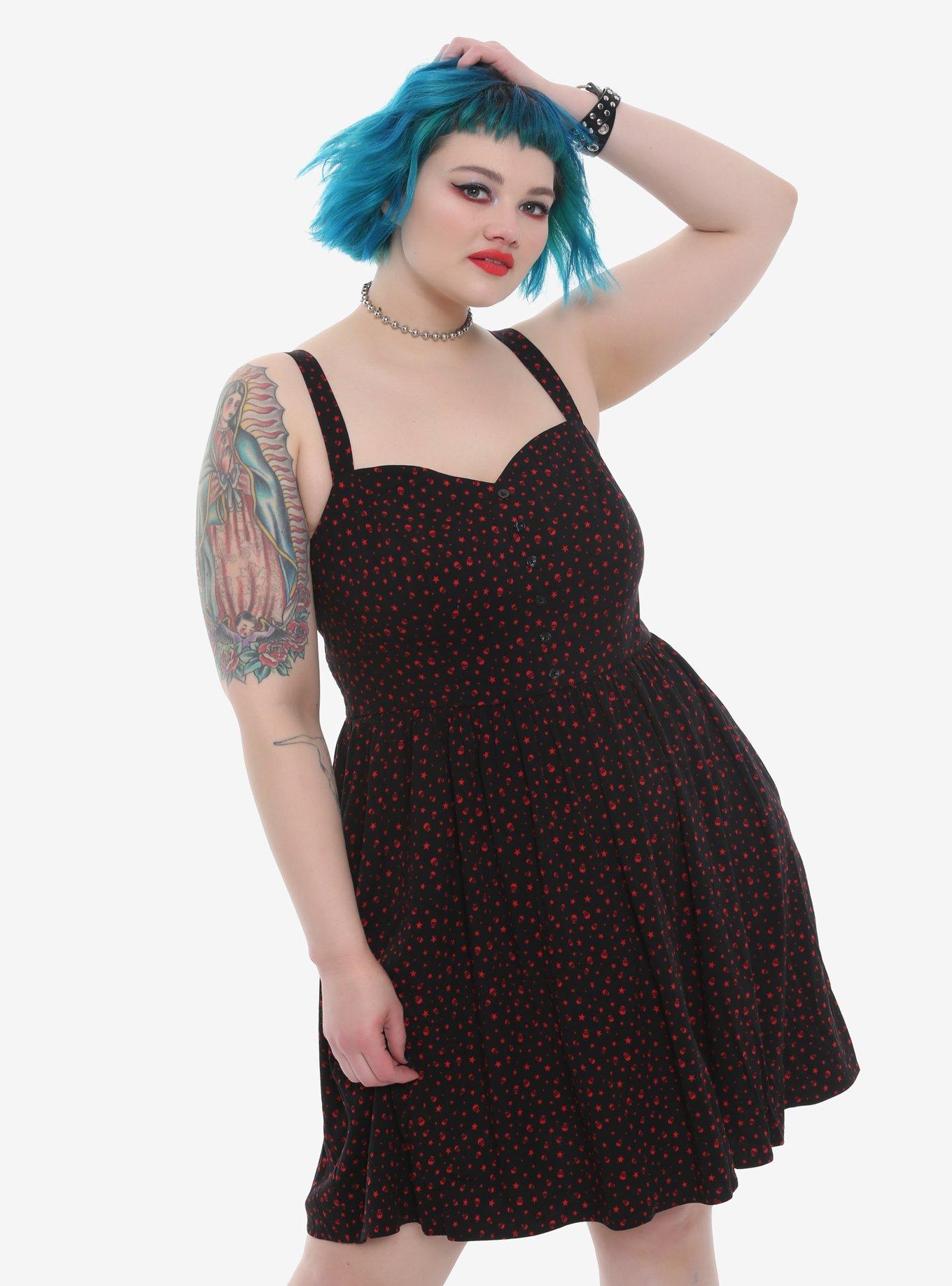 Skull & Star Fit & Flare Tank Dress Plus Size, BLACK, hi-res