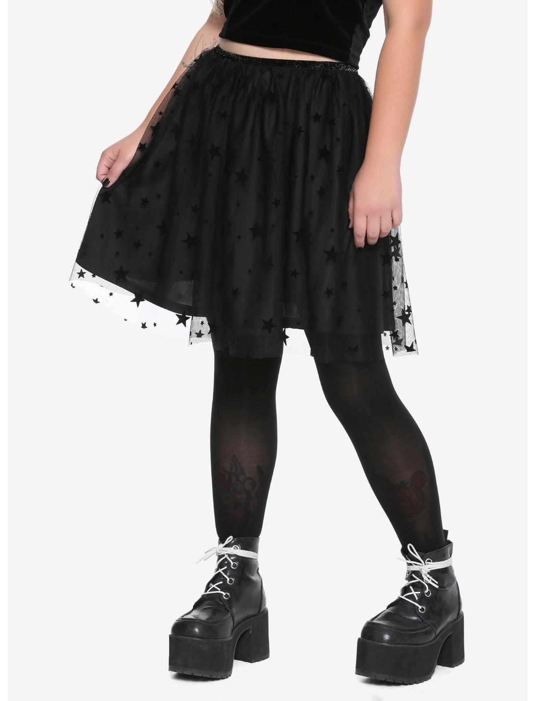 Black Velvet Star Mesh Skirt, BLACK, hi-res