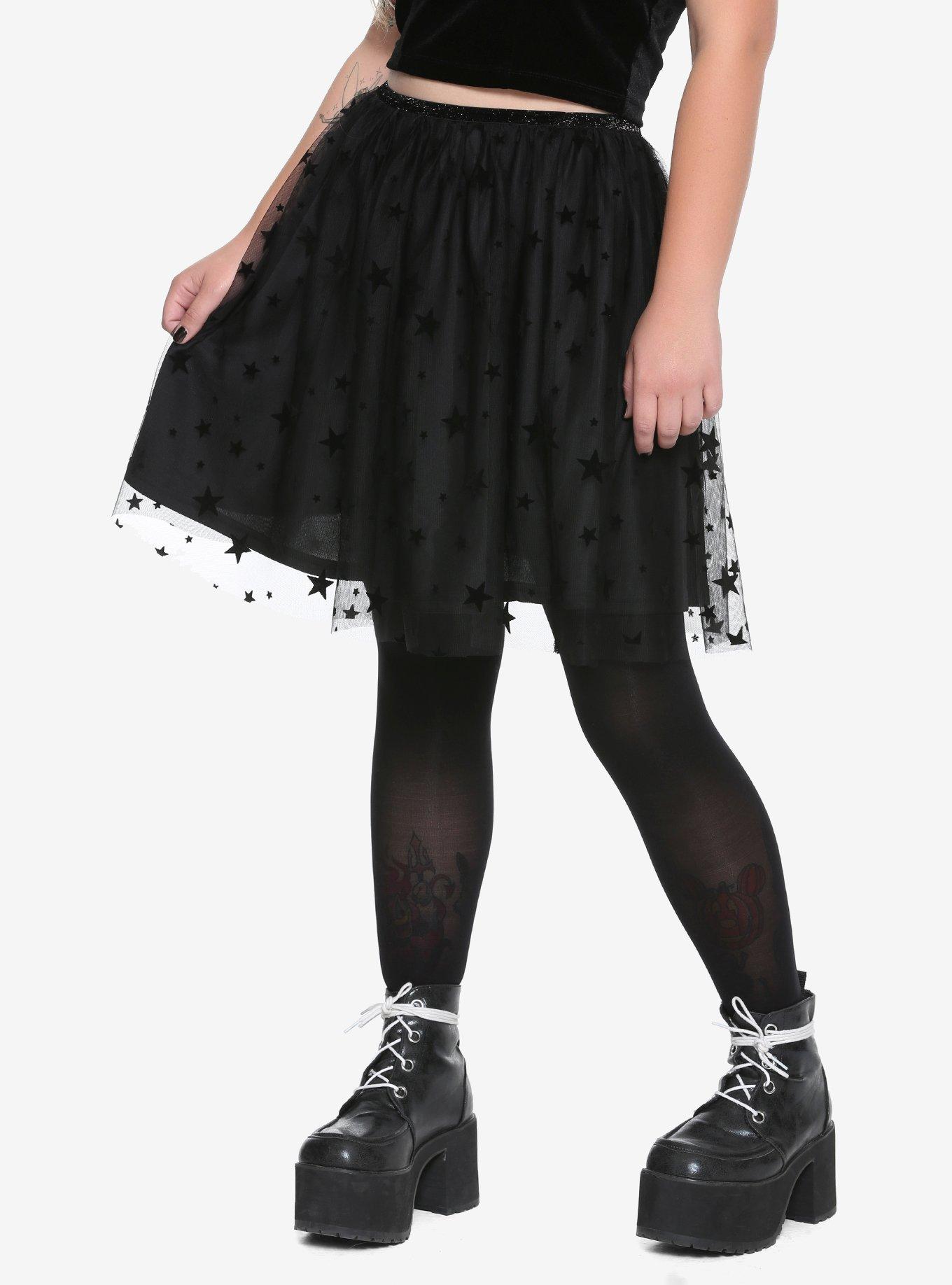 Black Velvet Star Mesh Skirt, BLACK, hi-res