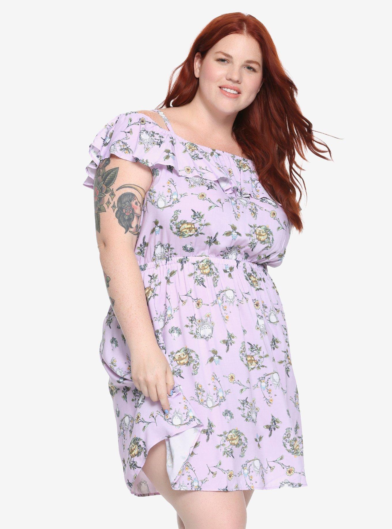 Her Universe Studio Ghibli My Neighbor Totoro & Catbus Ruffle Dress Plus Size, LIGHT PURPLE, hi-res