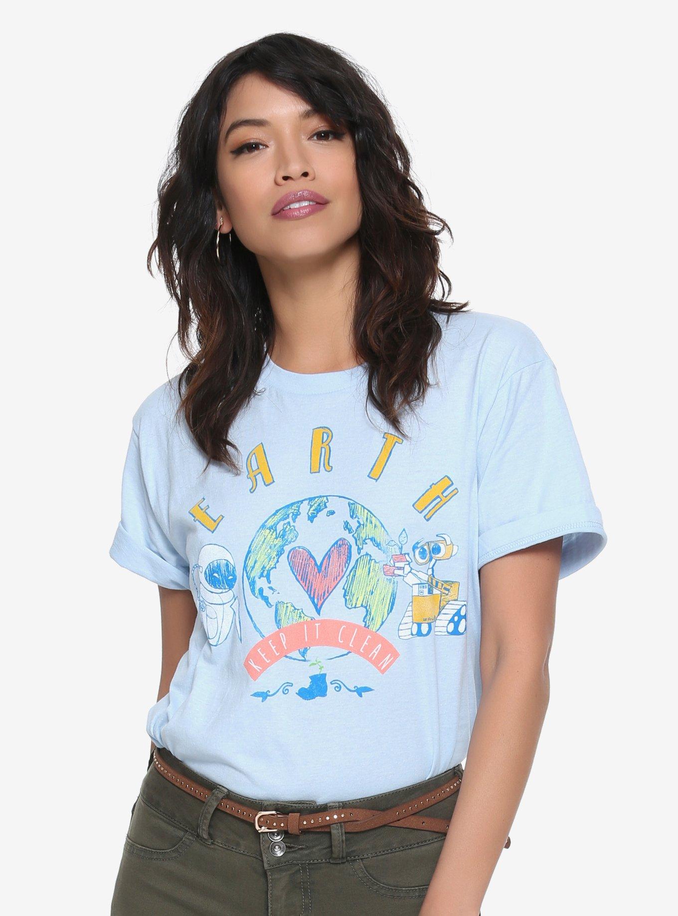 Disney Pixar WALL-E Earth Keep It Clean Womens Tee - BoxLunch Exclusive, BLUE, hi-res