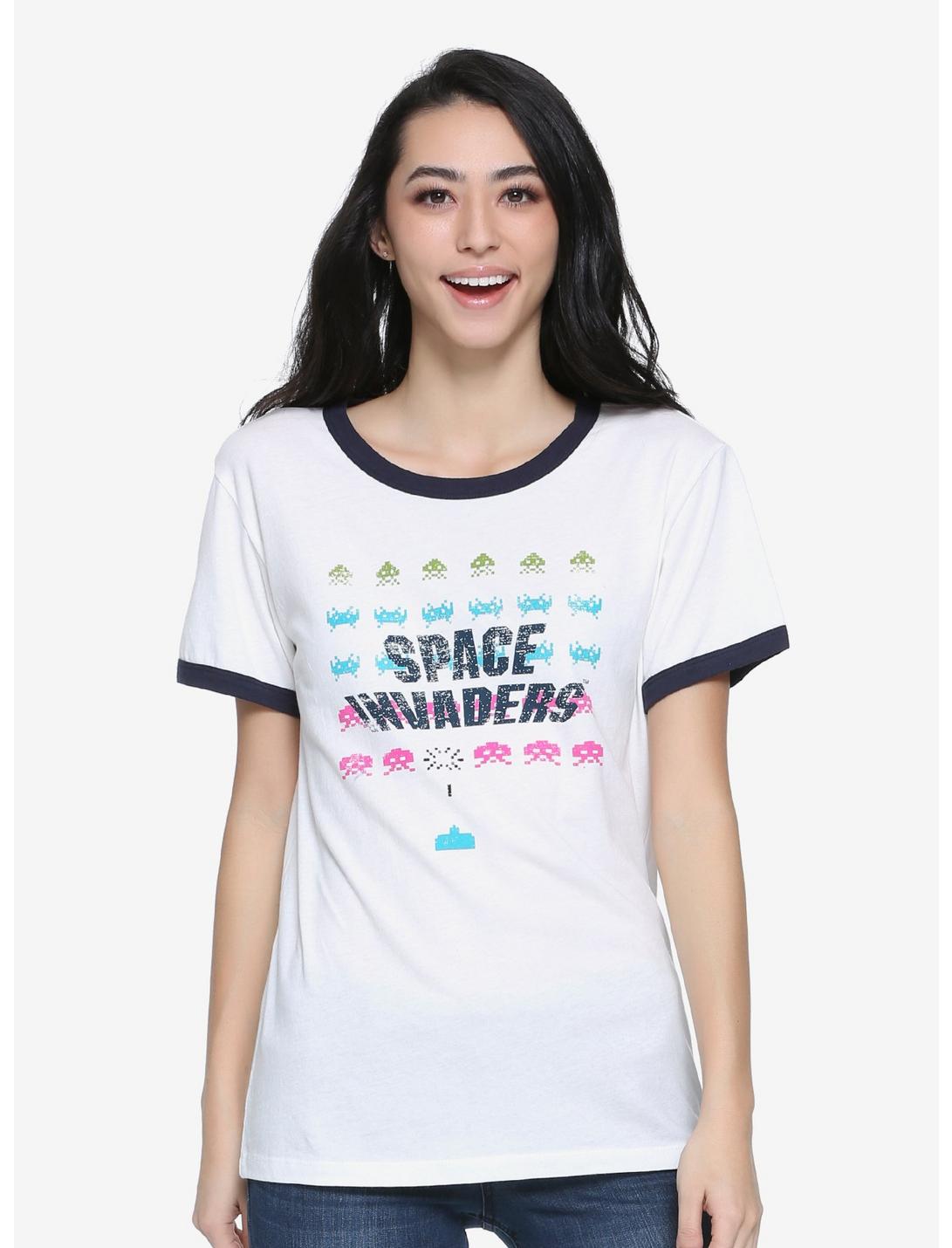 Space Invaders Womens Ringer Tee - BoxLunch Exclusive, WHITE, hi-res