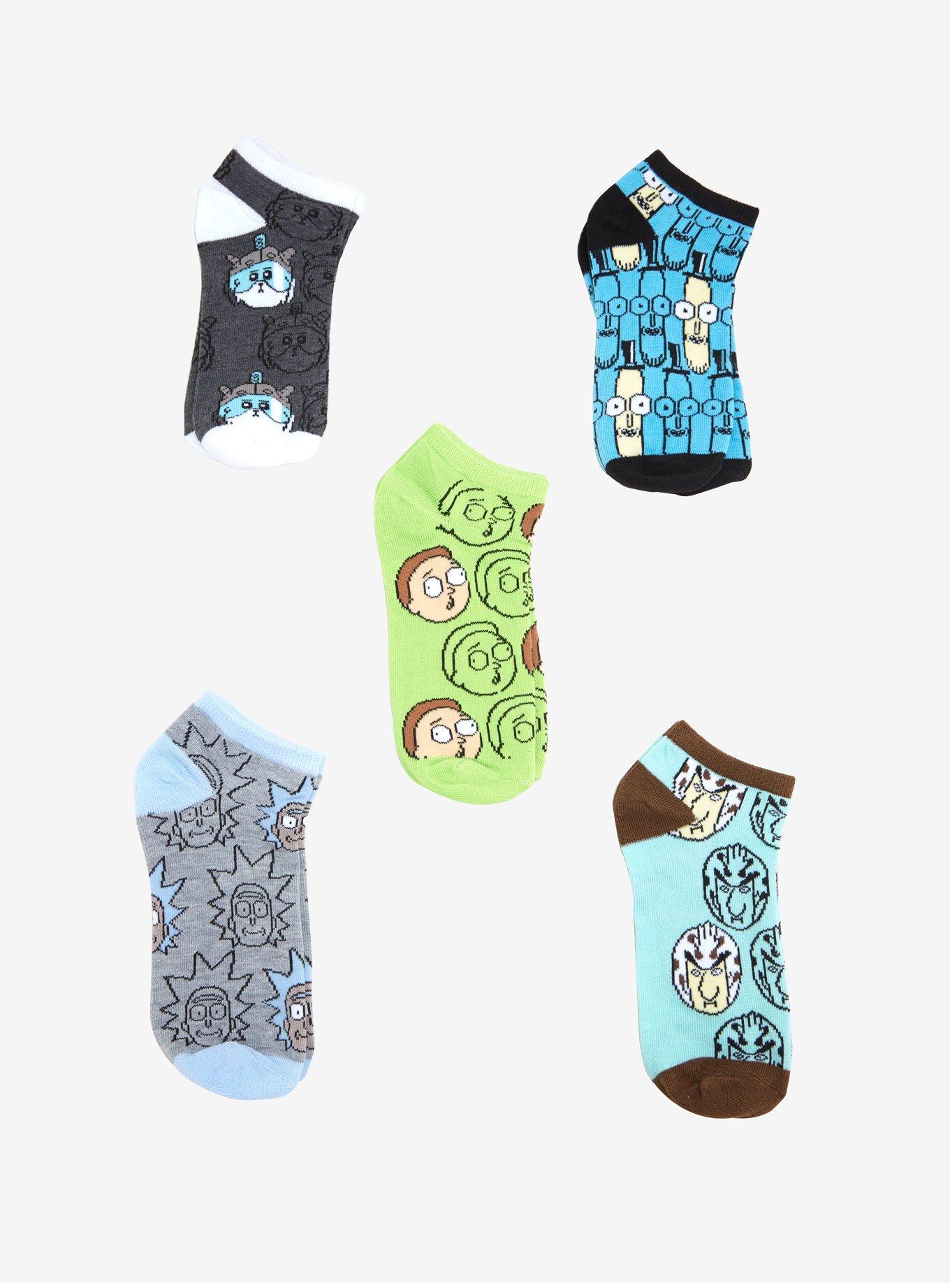 Rick And Morty Sketch Art No-Show Socks 5 Pair, , hi-res