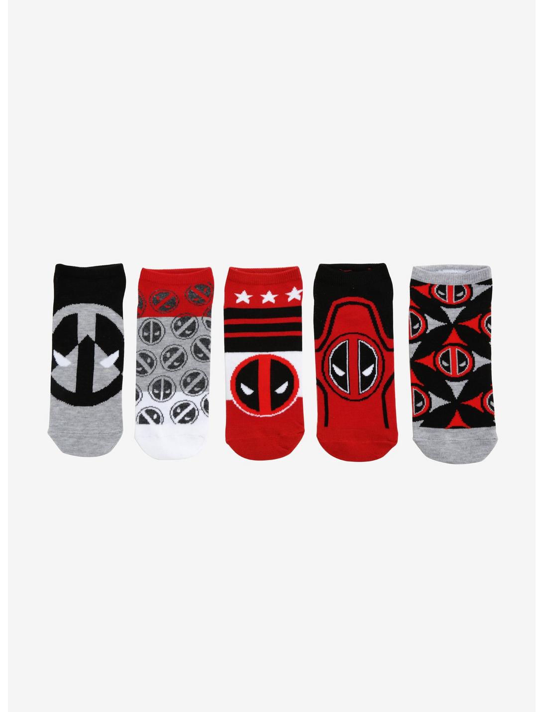 Marvel Deadpool Logos No-Show Socks 5 Pair, , hi-res