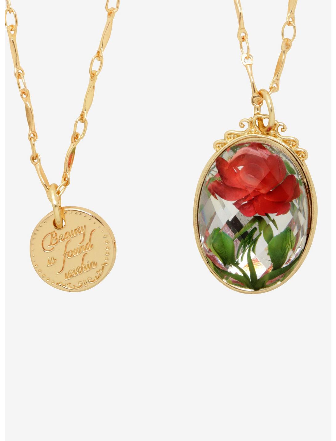 Disney Beauty And The Beast Pressed Rose Necklace Set, , hi-res