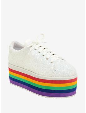 Plus Size Glitter Rainbow Flatform Sneakers, , hi-res