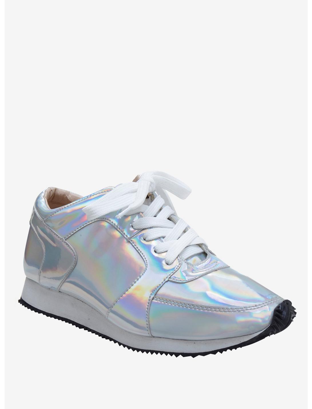 Plus Size Silver Holographic Sneakers, MULTI, hi-res