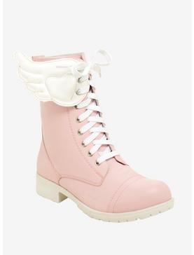 Plus Size Pink & White Wing Combat Boots, , hi-res
