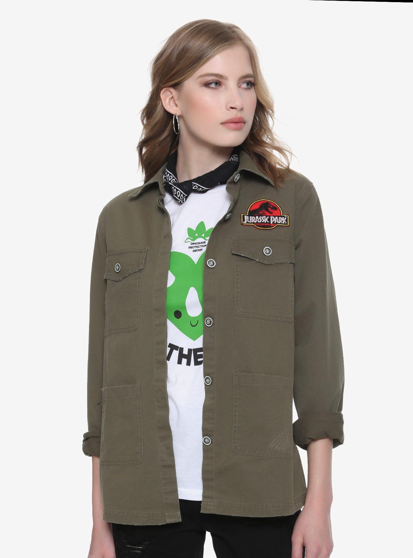 Jurassic Park Destructed Girls Staff Jacket, OLIVE, hi-res