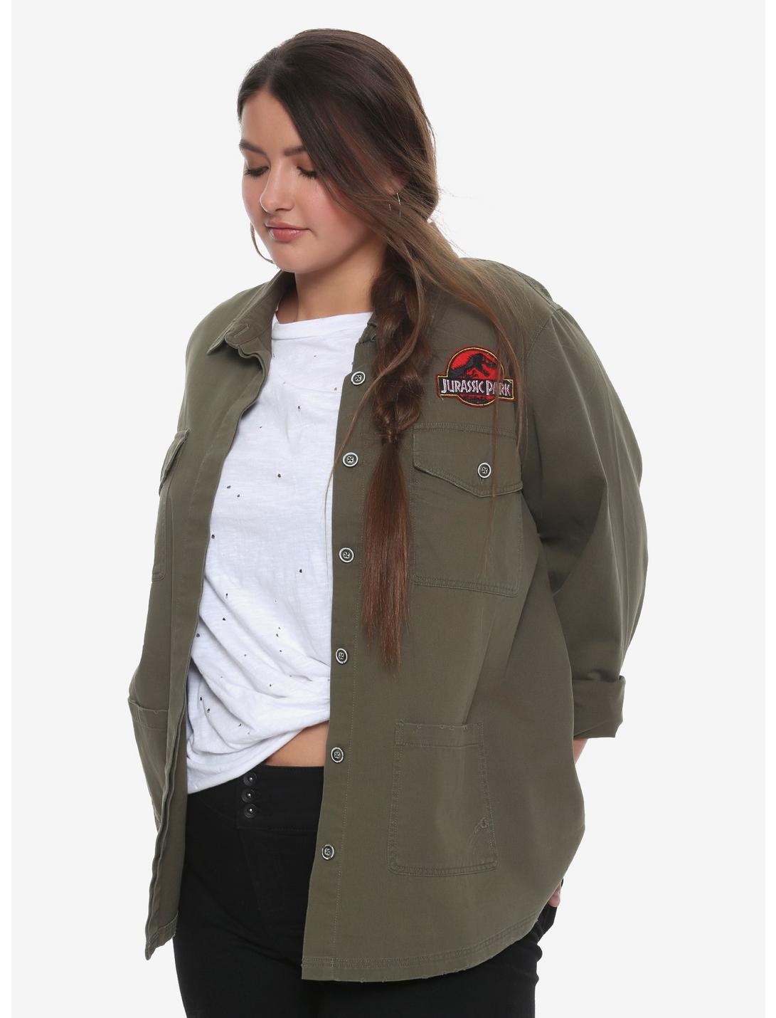 Jurassic Park Destructed Girls Staff Jacket Plus Size, OLIVE, hi-res