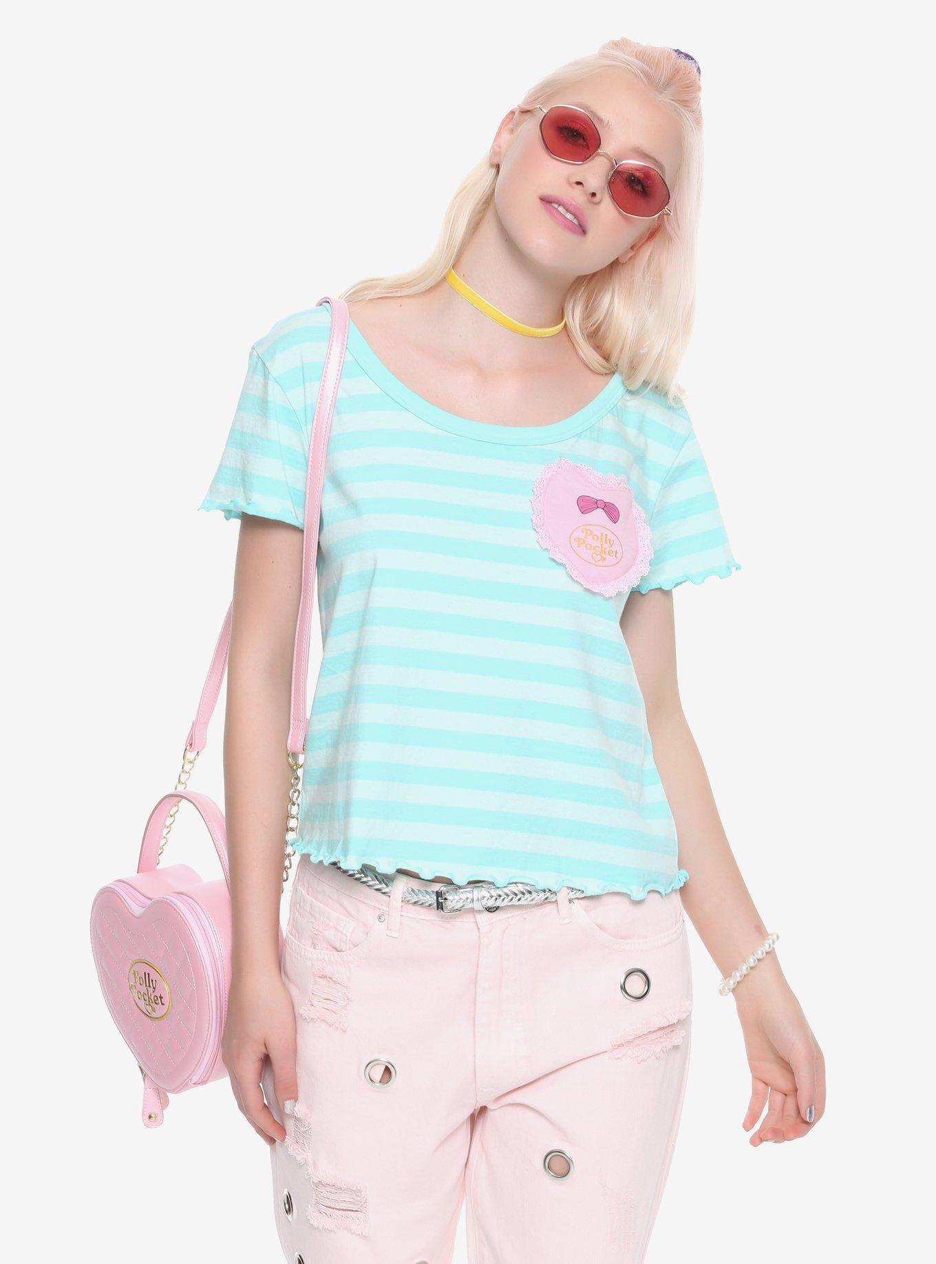 Polly Pocket Striped Lettuce Hem Girls Pocket T-Shirt, MINT, hi-res