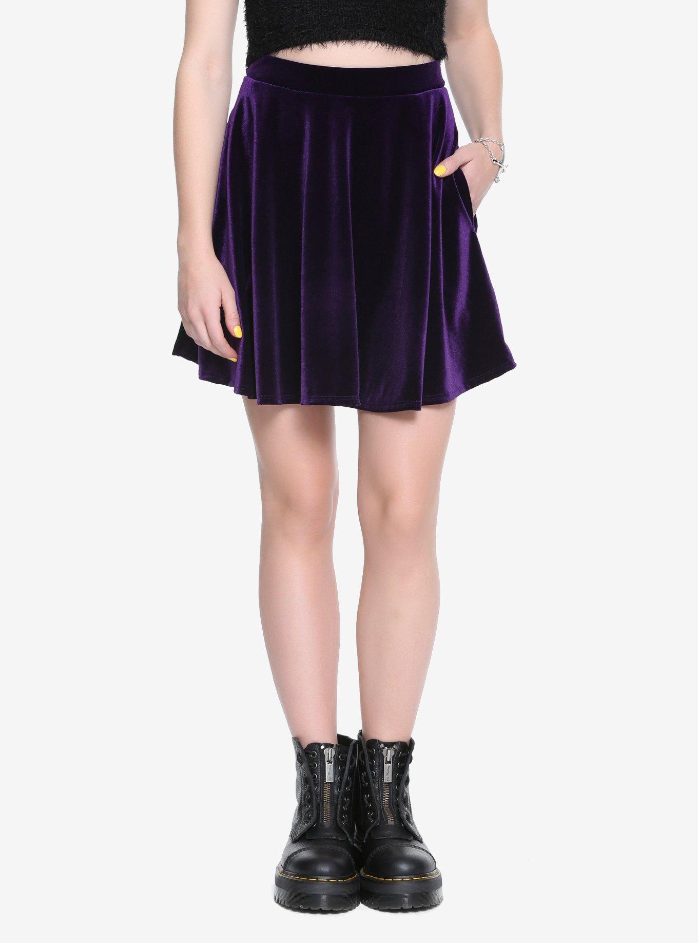 Purple Velvet Skater Skirt Hot Topic