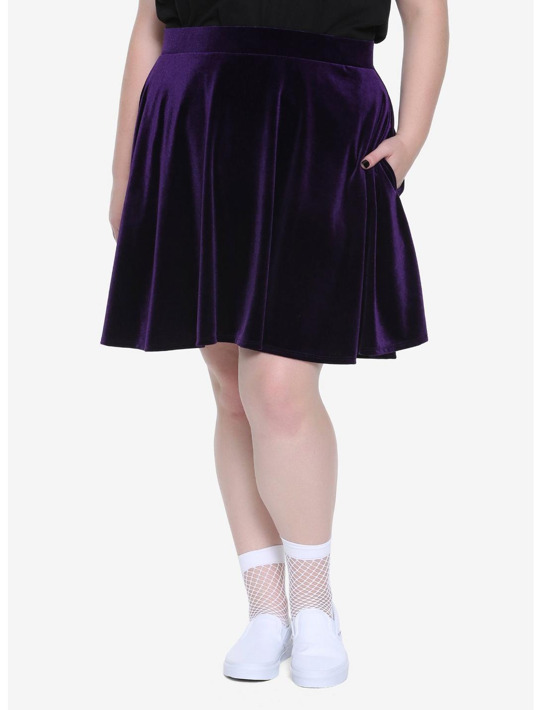 Purple Velvet Circle Skirt Plus Size, PURPLE, hi-res