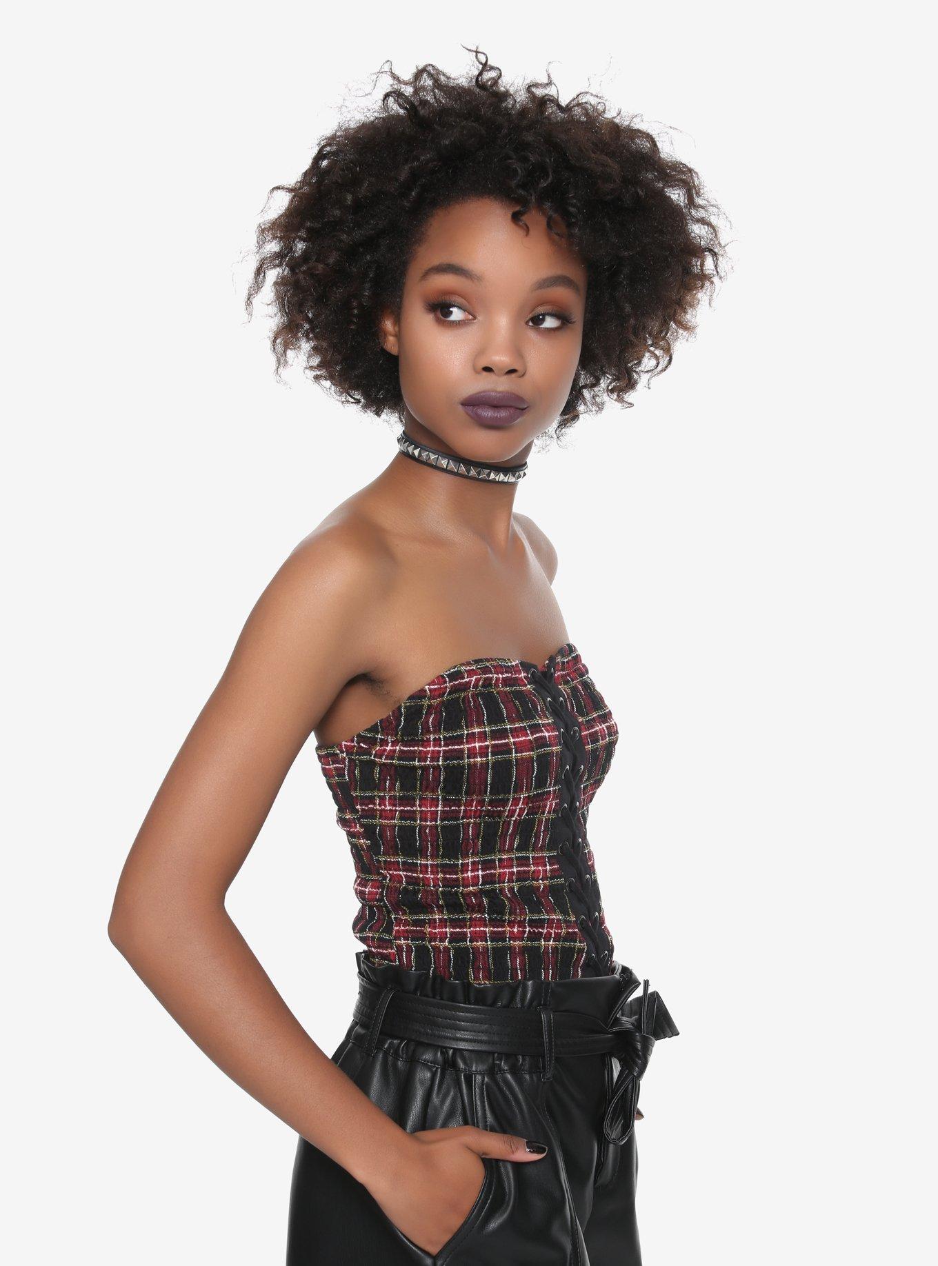 By Anthropologie Plaid Bustier Top