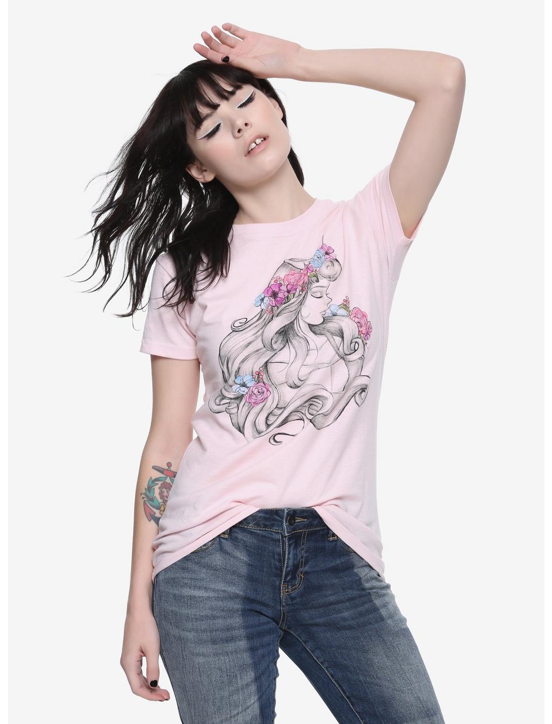 Disney Sleeping Beauty Floral Sketch Girls T-Shirt, PINK, hi-res