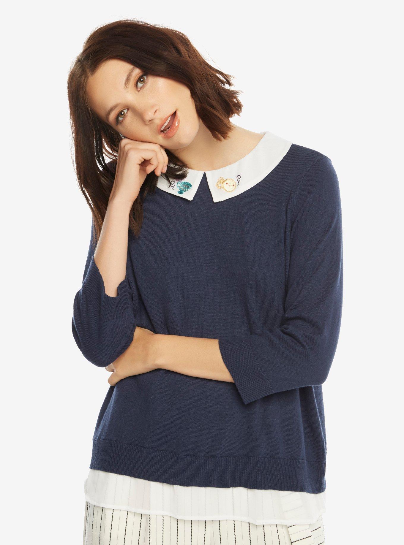 Her Universe Disney Alice In Wonderland Tea For Two Womens Sweater, NAVY, hi-res