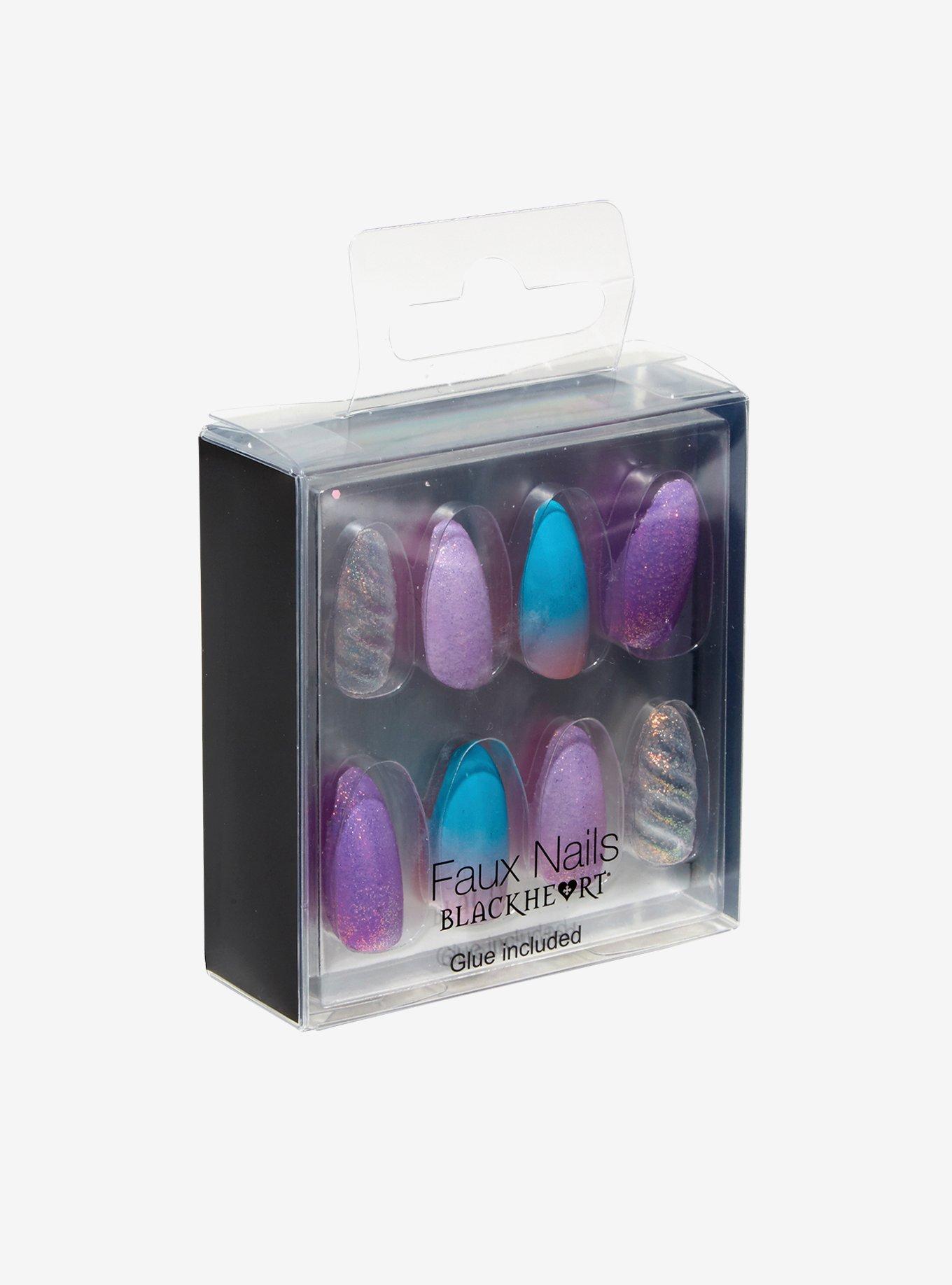 Blackheart Beauty Purple Teal Unicorn Horn Faux Nail Set, , hi-res