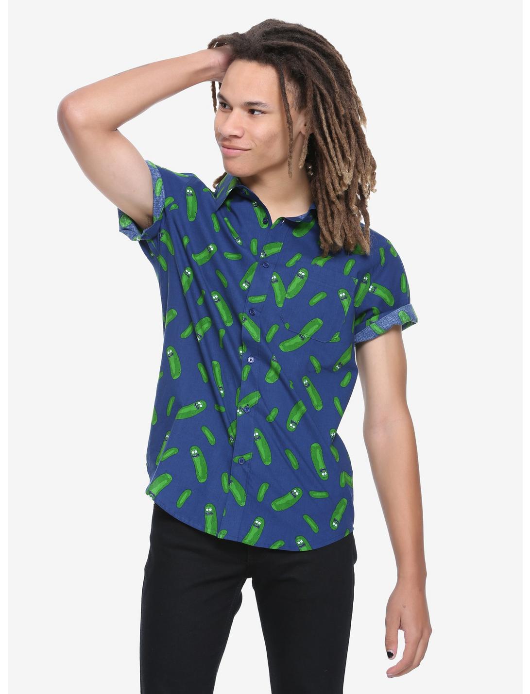 Rick And Morty Pickle Rick Short-Sleeved Woven Button-Up, MULTI, hi-res