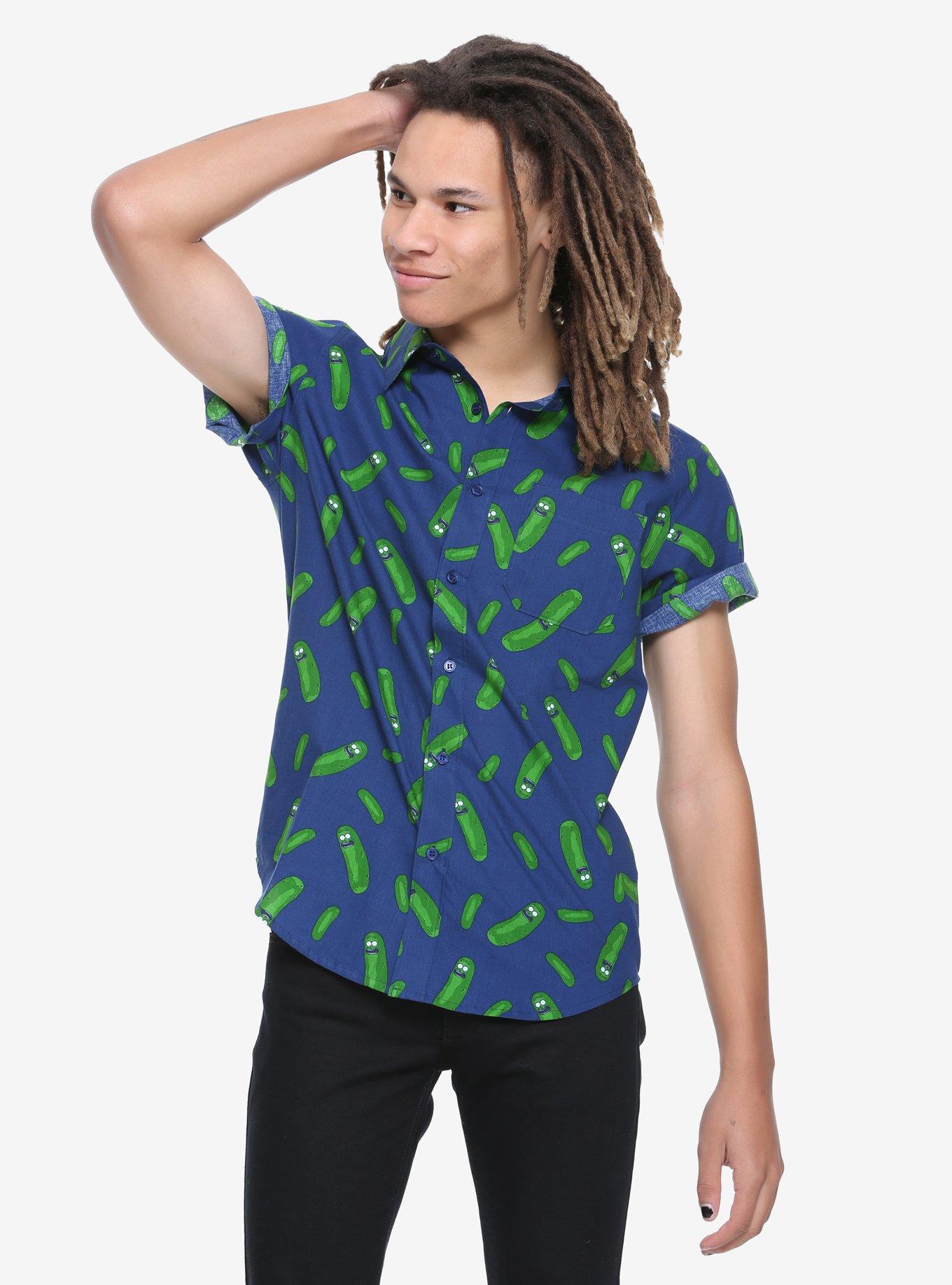 Rick And Morty Pickle Rick Short-Sleeved Woven Button-Up, MULTI, hi-res