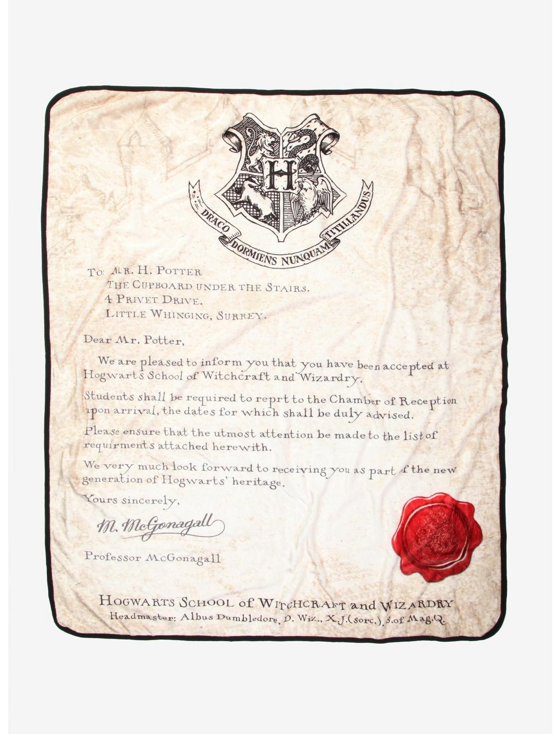 Harry Potter Acceptance Letter Throw Blanket, , hi-res
