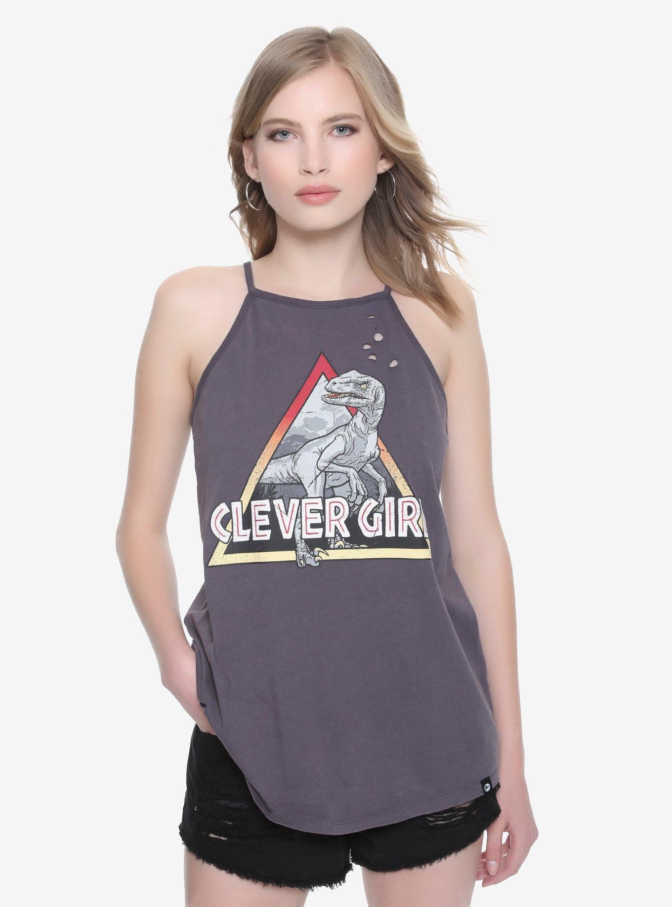 Jurassic Park Clever Girl Destructed Girls Tank Top, GREY, hi-res