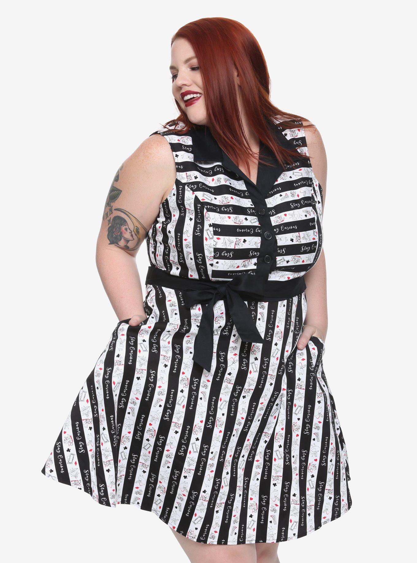 Her Universe Disney Alice In Wonderland Striped Fit & Flare Dress Plus Size, BLACK-WHITE, hi-res