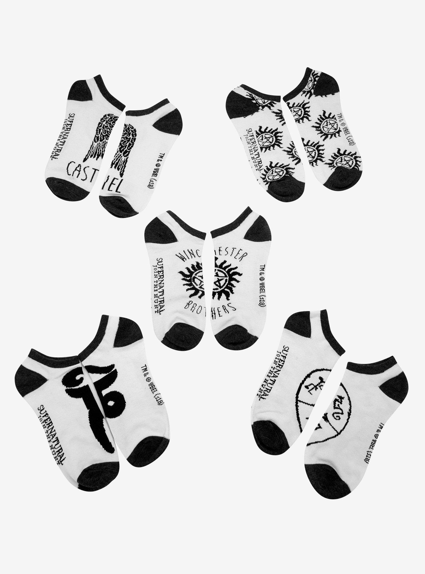 Supernatural Symbols Black & Cream No-Show Socks 5 Pair, , hi-res