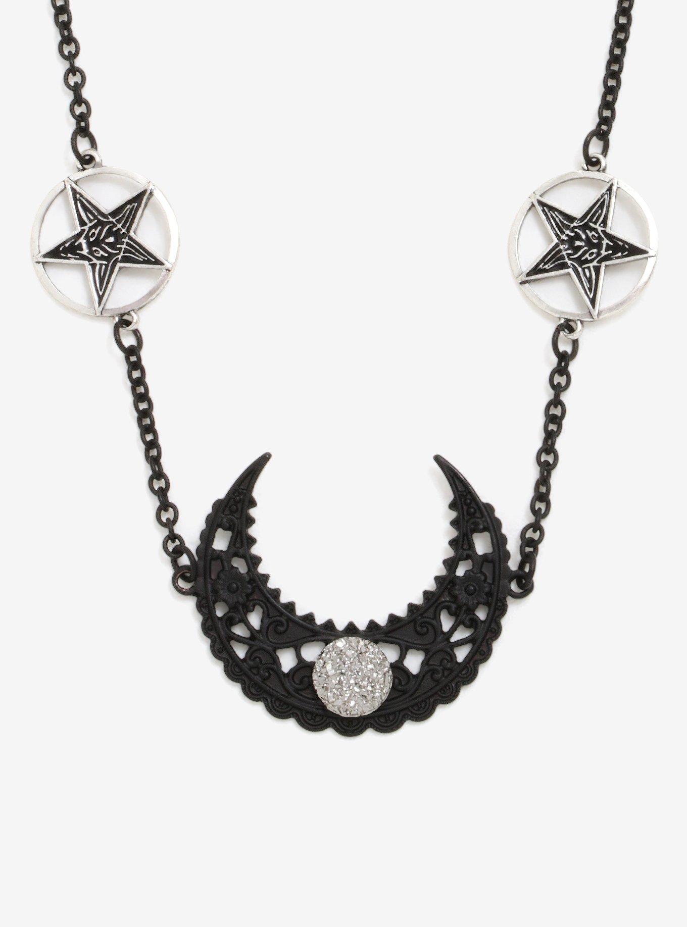 BlackCraft Crescent Moon & Baphomet Head Chain Hot Topic Exclusive ...