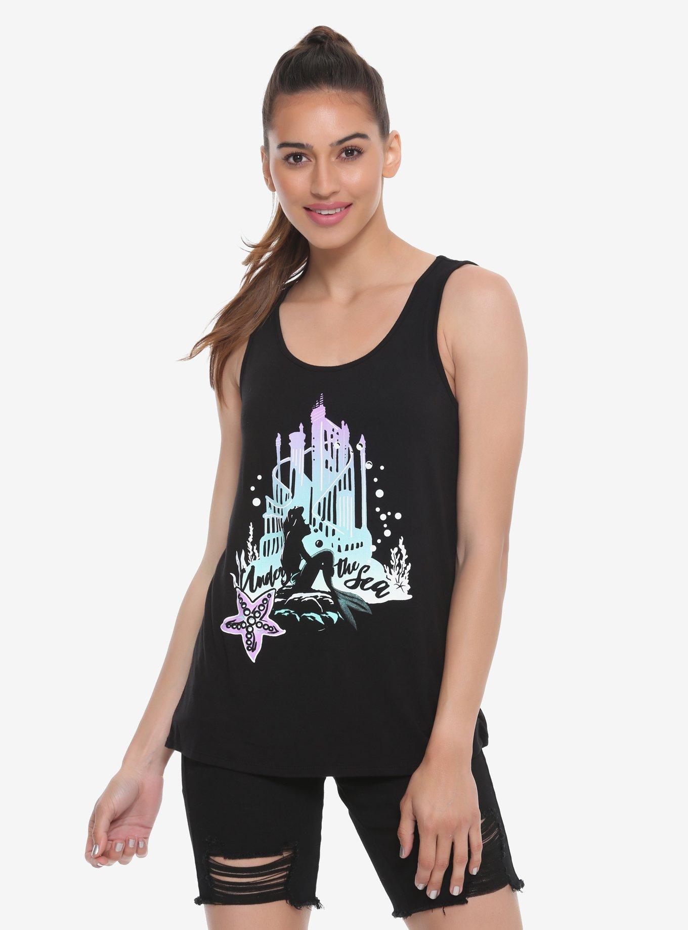 Disney The Little Mermaid Purple Chiffon Bank Girls Tank Top, BLACK, hi-res