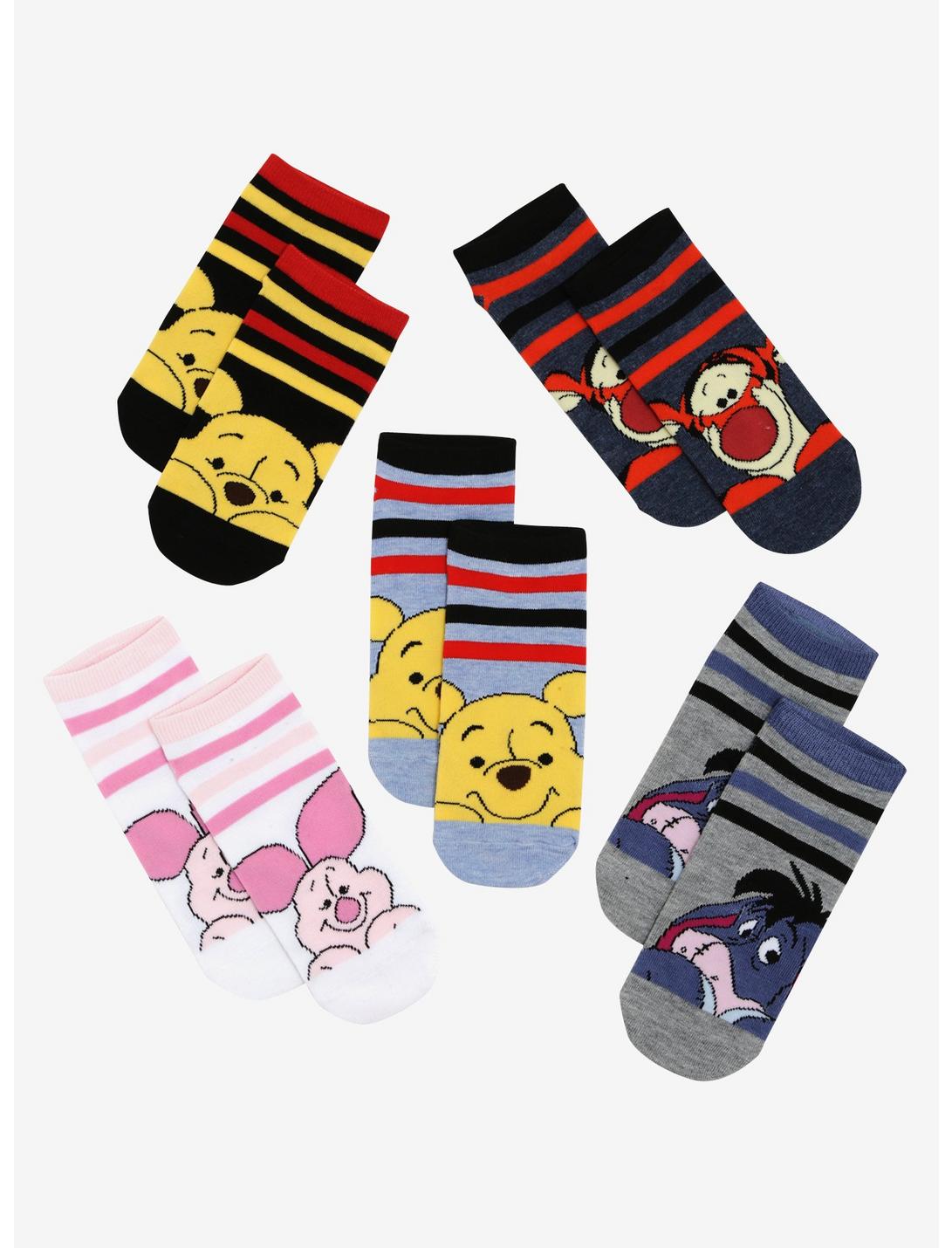 Disney Winnie The Pooh Striped No-Show Socks 5 Pair, , hi-res