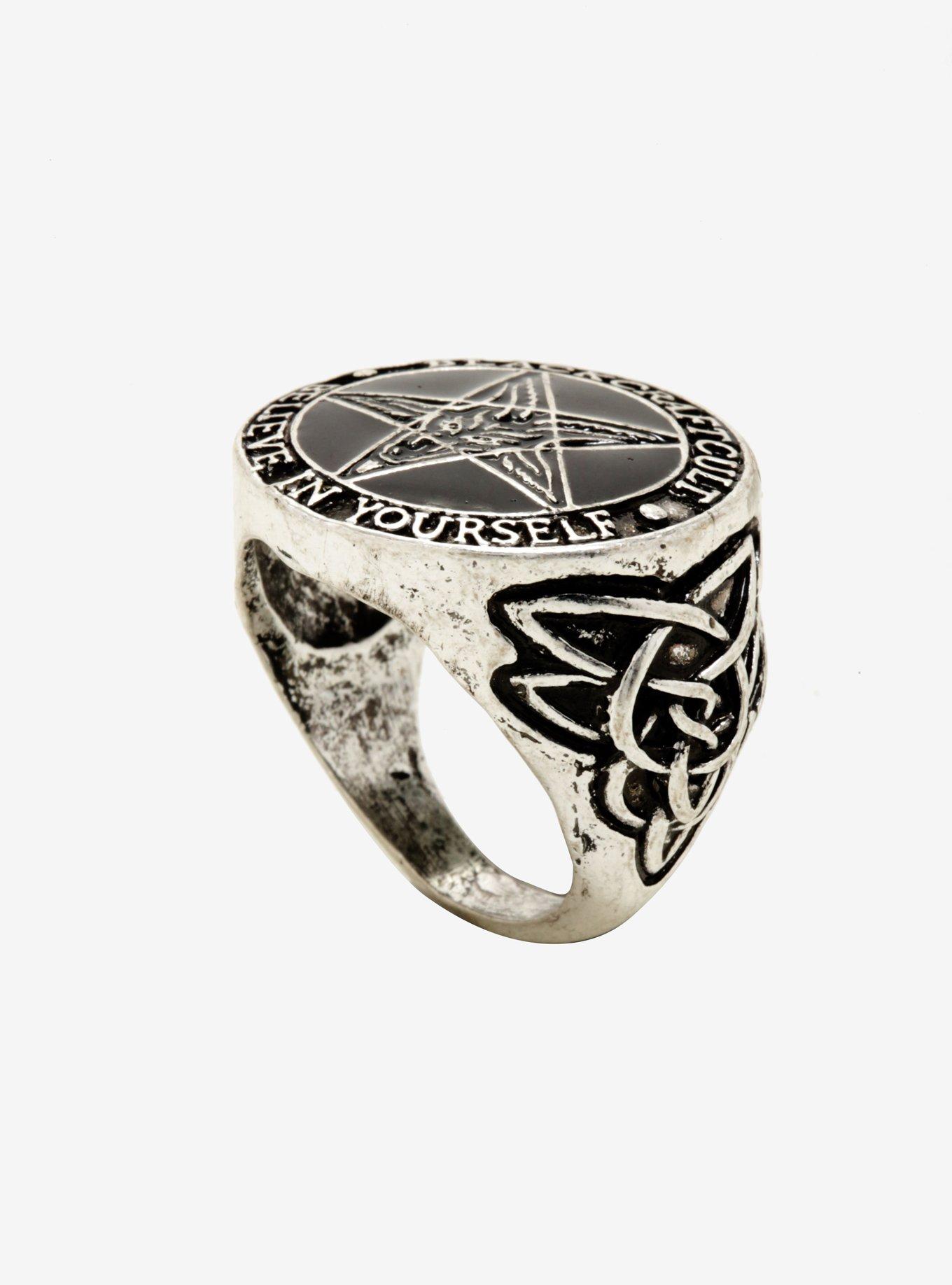 BlackCraft Baphomet Logo Men's Ring Hot Topic Exclusive, , hi-res