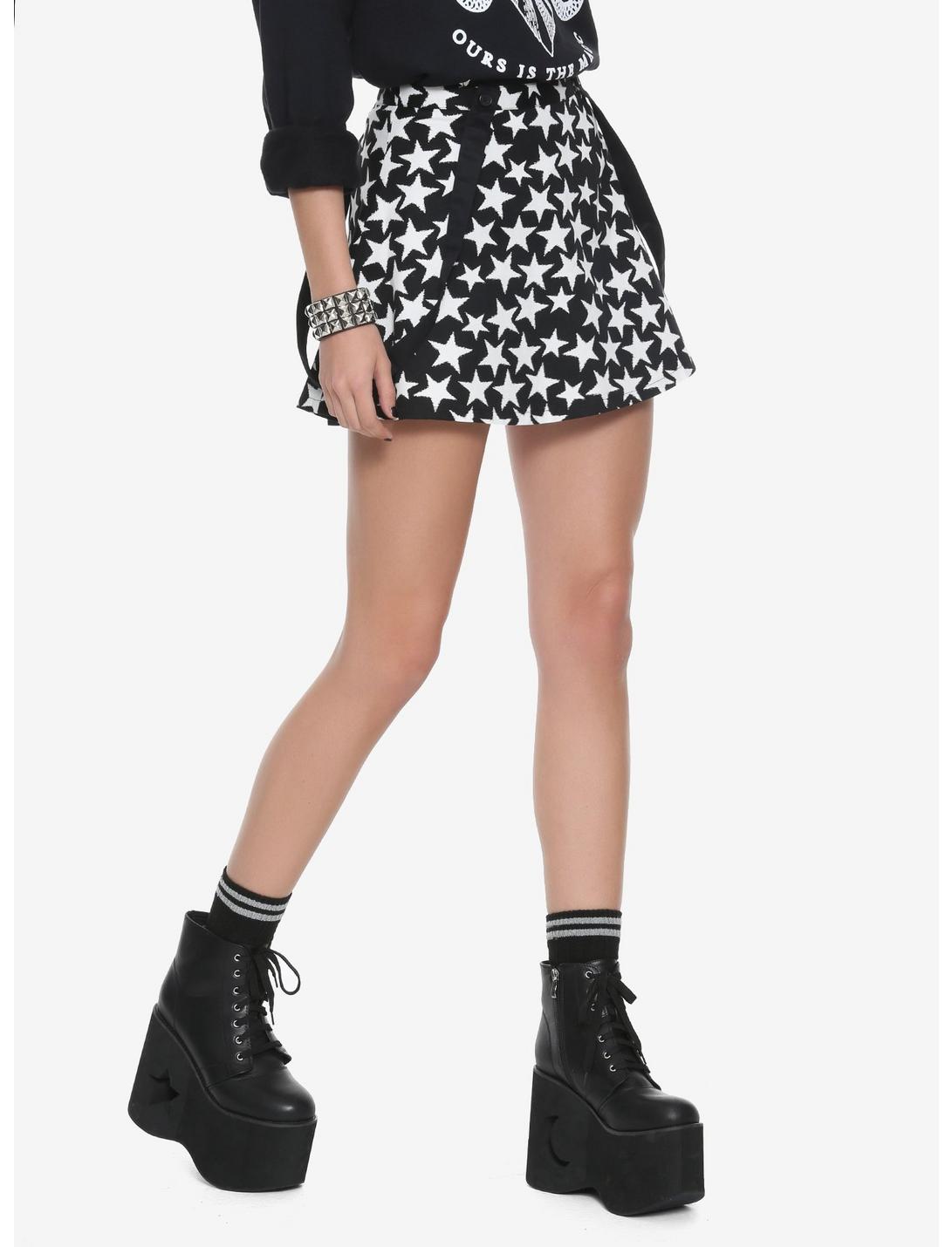 Tripp Black & White Star Print Suspender Skirt, BLACK, hi-res