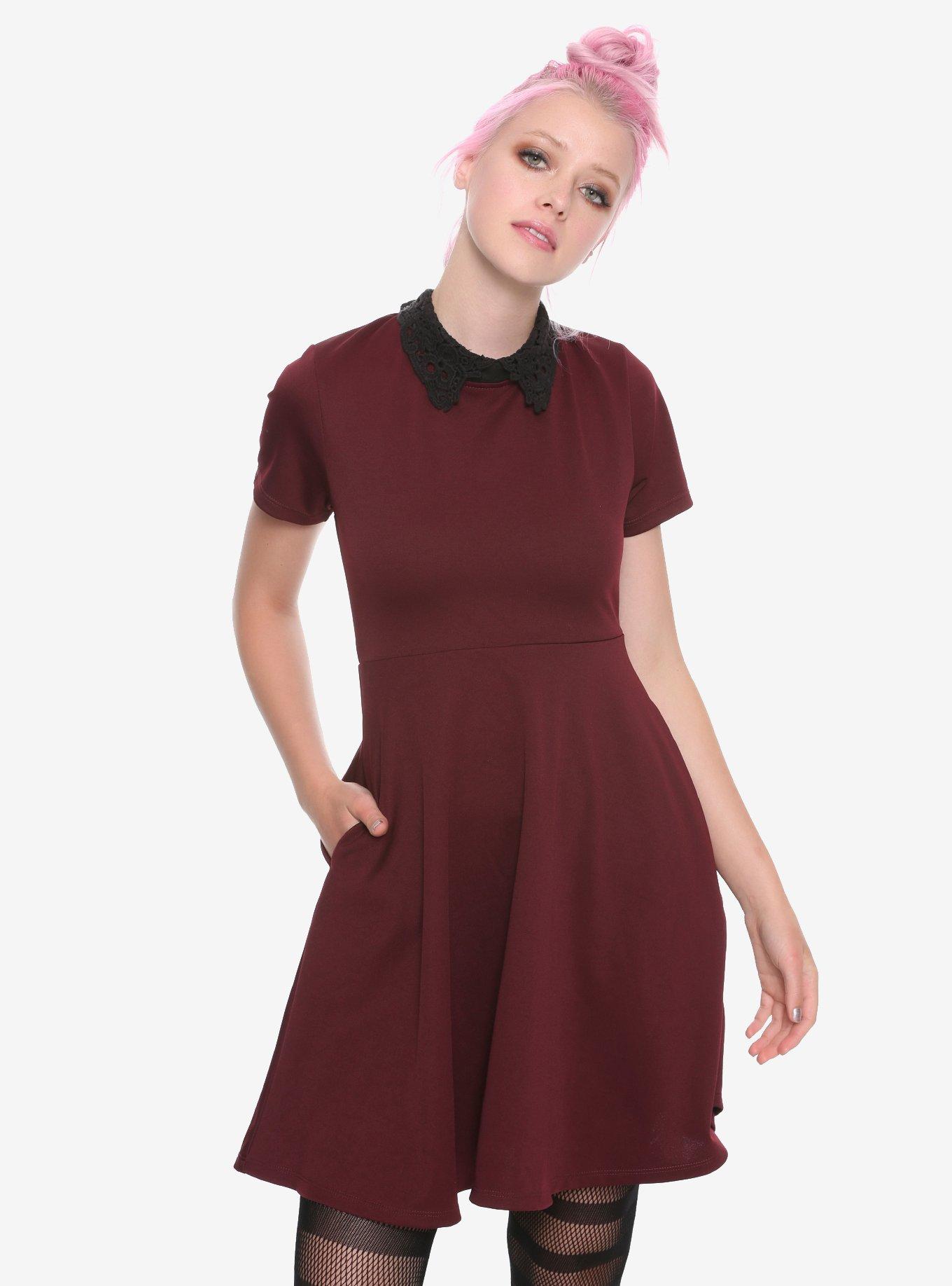 Burgundy peter clearance pan collar dress