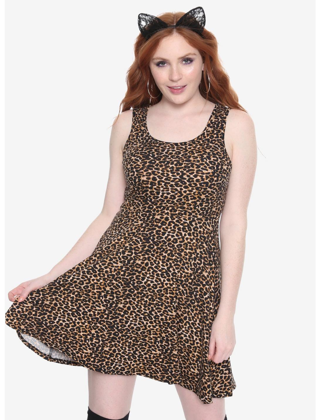 Leopard Print Skater Dress, MULTI, hi-res
