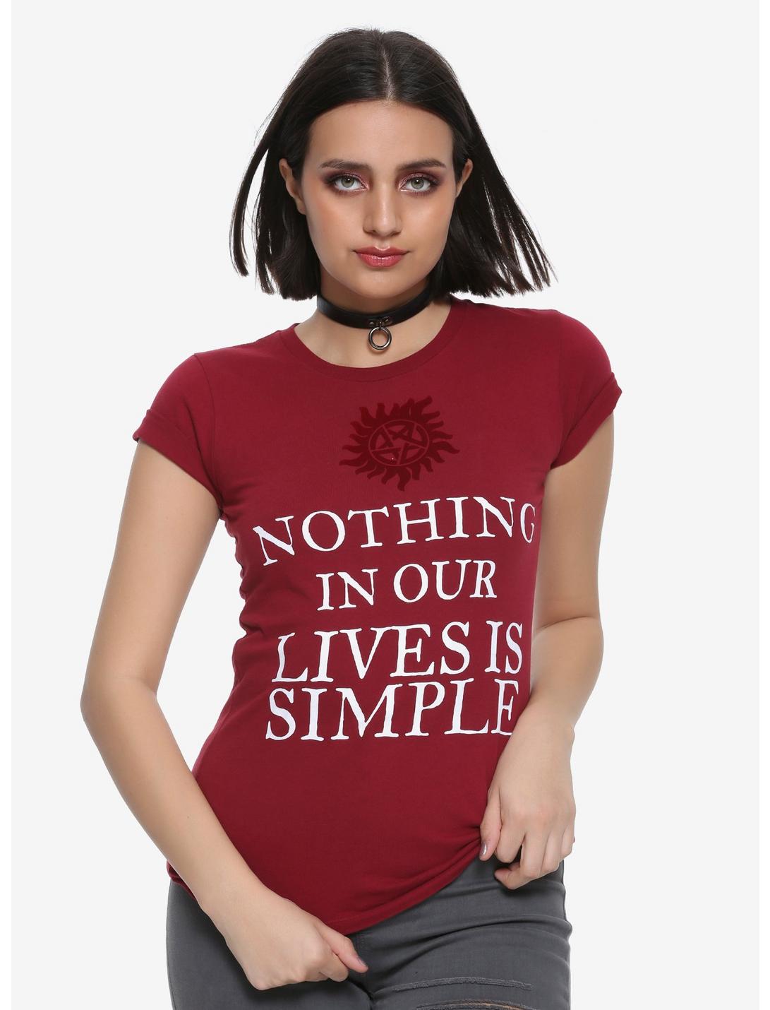 Supernatural Nothing Is Simple Flocked Girls T-Shirt, RED, hi-res