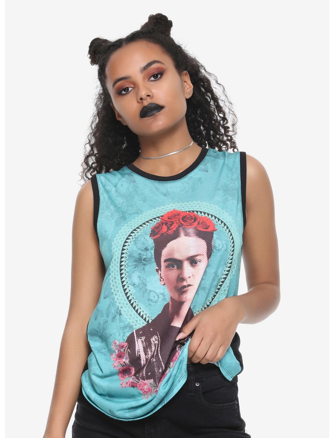 Frida Kahlo Roses Girls Muscle Top, TEAL, hi-res