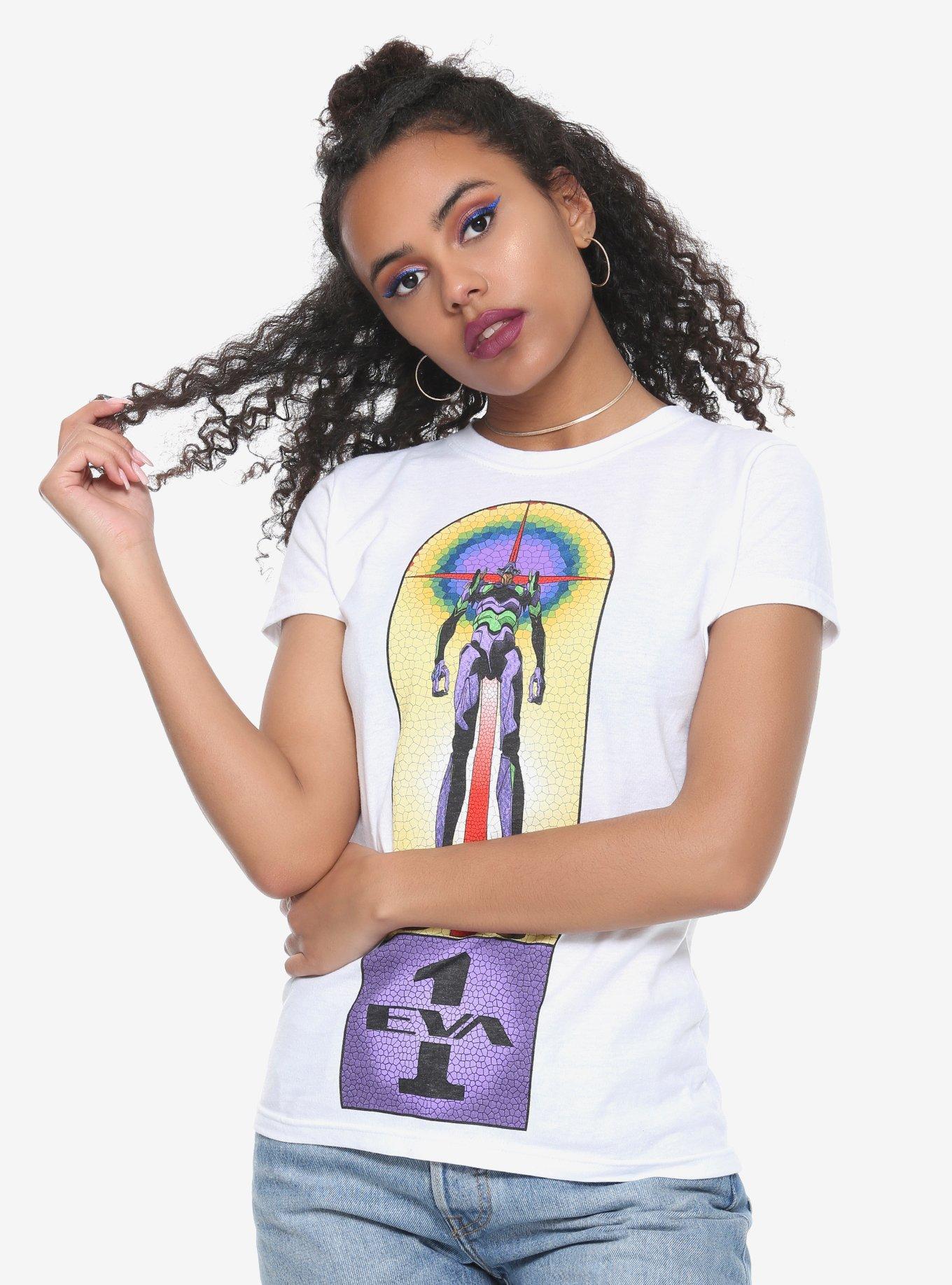 Neon Genesis Evangelion Stained Glass Girls T-Shirt, MULTICOLOR, hi-res