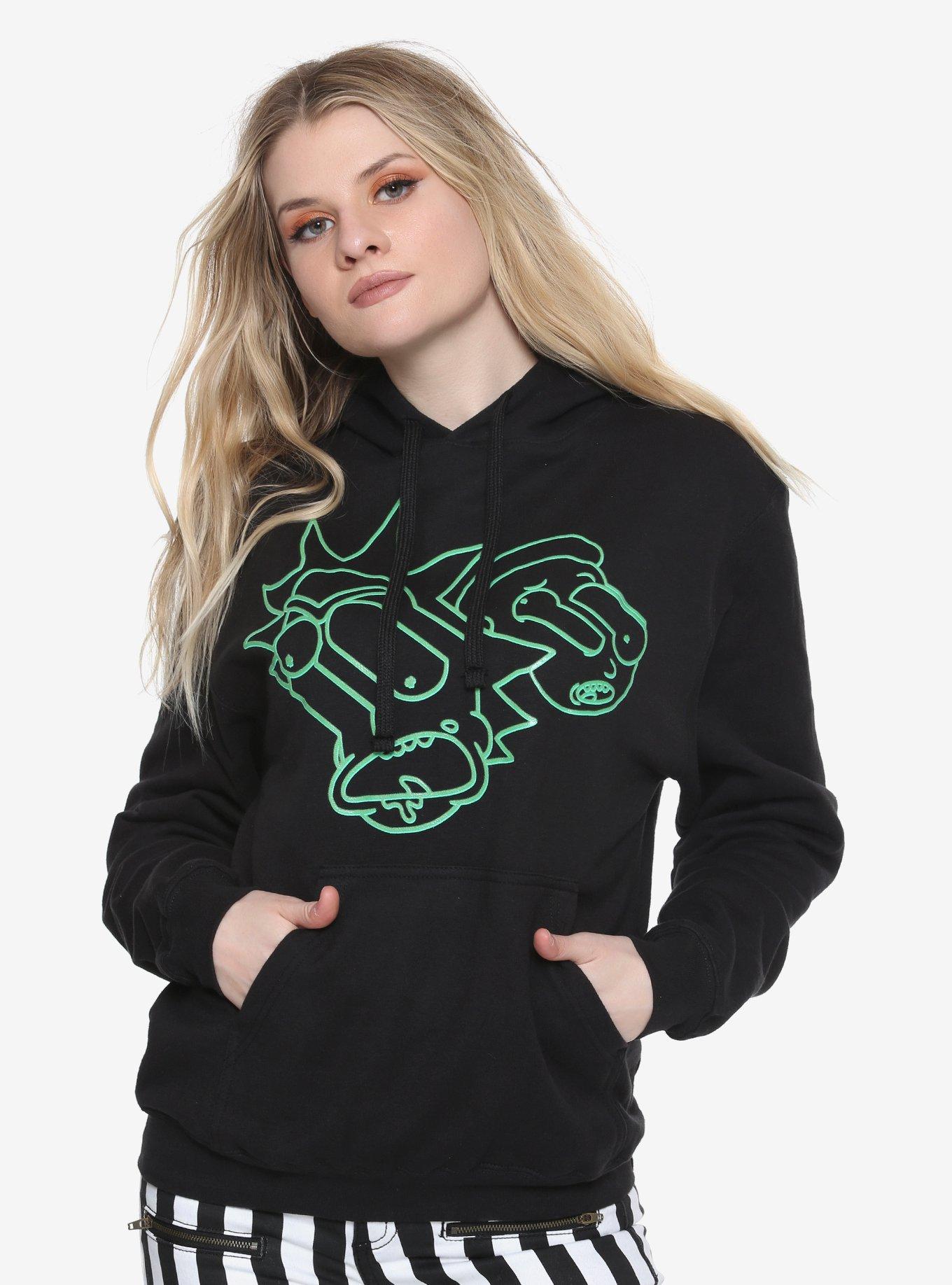 Rick And Morty Neon Green Outline Girls Hoodie, BLACK, hi-res