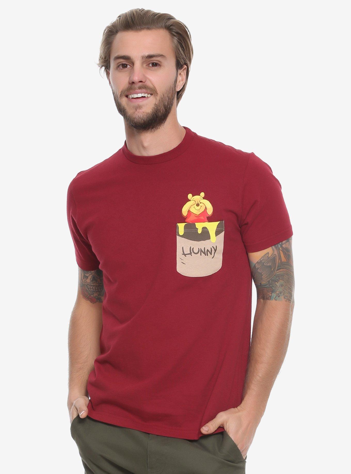 Disney Winnie The Pooh Hunny Pocket T-Shirt - BoxLunch Exclusive, BURGUNDY, hi-res