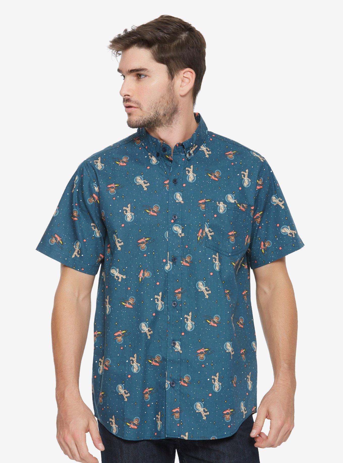 Marvel Guardians Of The Galaxy Vol. 2 Groot & Rocket Woven Button-Up - BoxLunch Exclusive, BLUE, hi-res