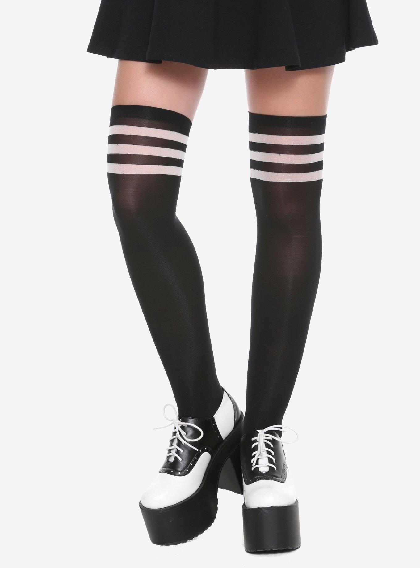 Black Kitty Paw Bow Thigh Highs, Hot Topic