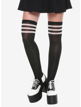 Plus Size Blackheart Black & White Varsity Stripe Thigh Highs, , hi-res