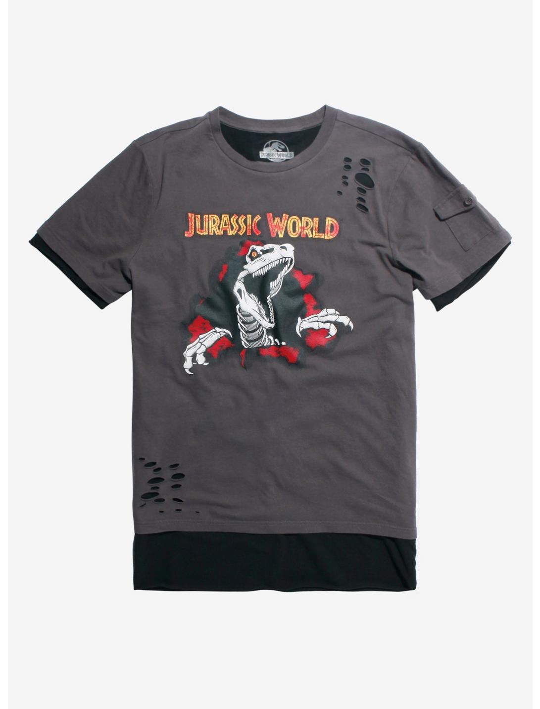Jurassic World 2: Fallen Kingdom Distressed Layered T-Shirt, BLACK, hi-res